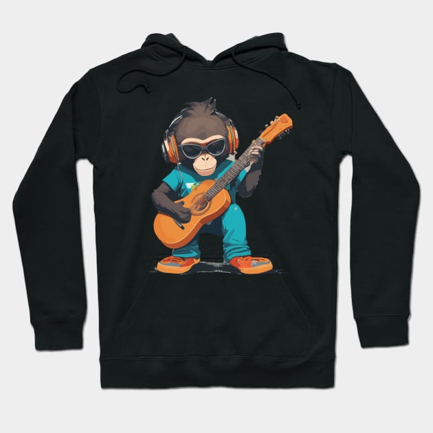 Monkey Plays Guitar Hoodie by ReaBelle